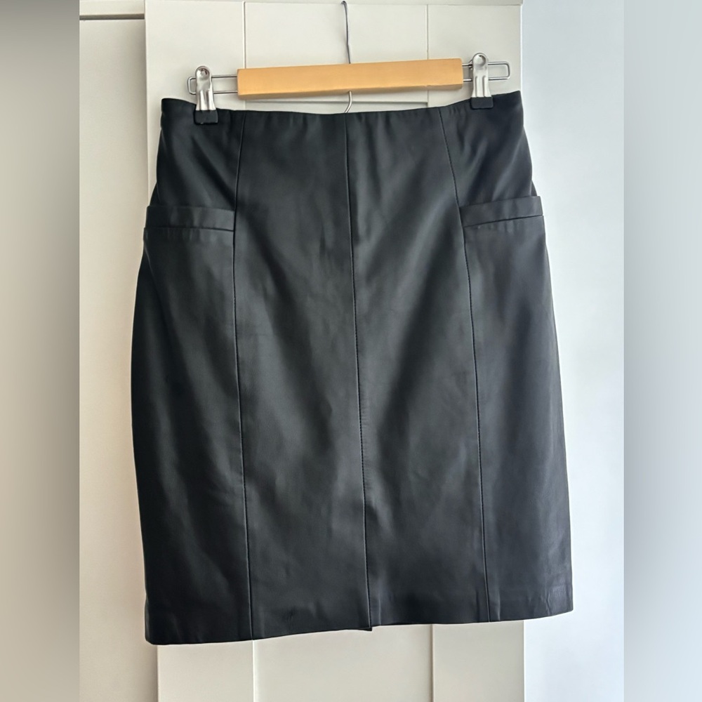 Mango black leather pencil skirt